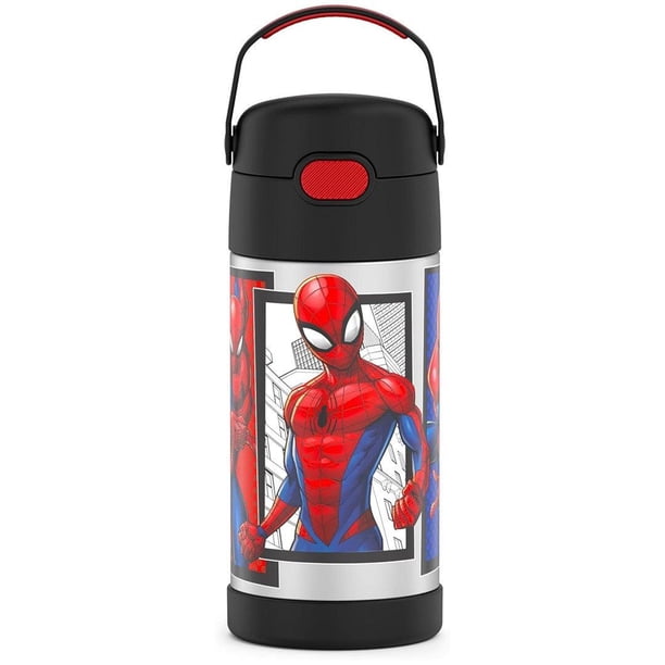 Botella de acero inoxidable THERMOS FUNTAINER de 12 onzas con pajita aislante al vacío para niños, Spider-Man.