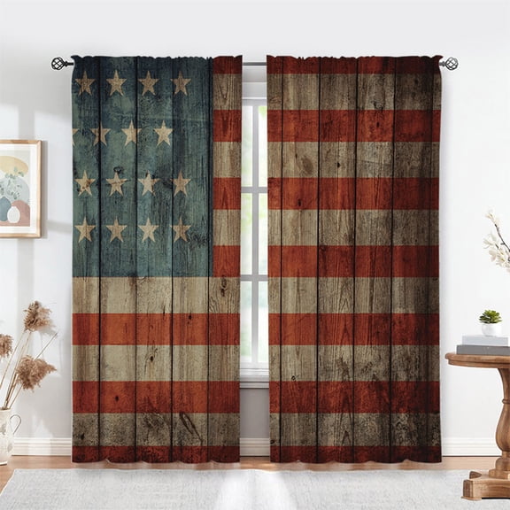 PATLOLLAV 5 Sizes Patriotic USA Flag Valance Curtains for 4th July Independence Day, Polyester Window Decor for Kitchen & Living Room, 2 Panels