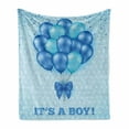 thumbnail image 1 of Gender Reveal Soft Flannel Fleece Throw Blanket, Balloons on the Nostalgic Polka Dots Backdrop Childbirth Celebration Theme, Cozy Plush for Indoor and Outdoor Use, 70" x 90", Sky Blue, by Ambesonne, 1 of 6