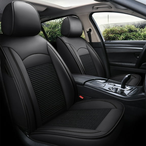 AOMSAZTO Fit Ford Escape 2008-2021 Black & White Car Seat Cover 5-seat Faux Leather Full Set Compatible airbag