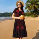thumbnail image 4 of Balery Red Gothic Skeleton Throne Vestidos sueltos de manga corta para mujer, vestidos de verano 2025, vestidos casuales de corte A con vuelo., 4 of 6