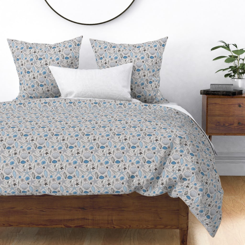 Shell Shells Seashell Seashells Ocean Summer Blue Sateen Duvet