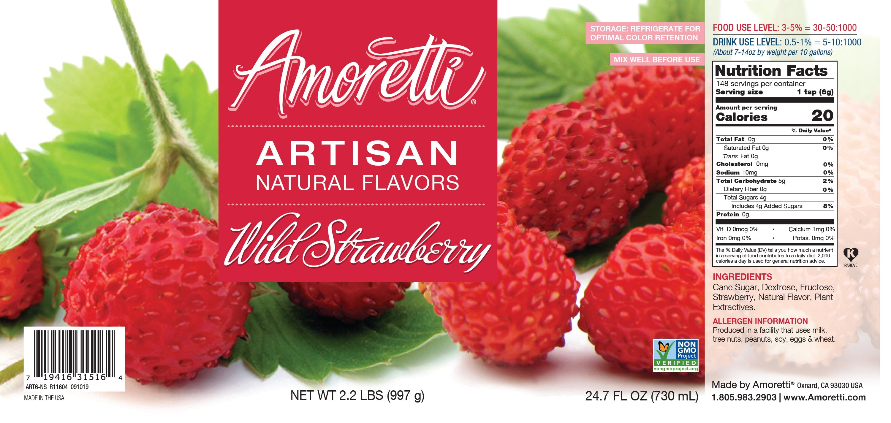 Amoretti - Natural Wild Strawberry Artisan Flavor Paste 8 oz - Use In Pastry, Savory, Brewing & Ice Cream Applications, Preservative Free, Gluten Free, No Artificial Sweeteners, Highly Concentrated