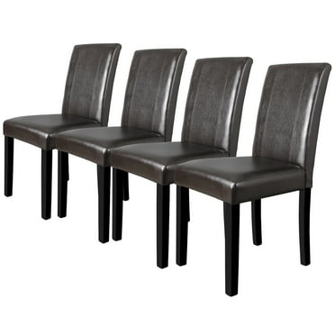 GloCart Set of 4 High - End Brown PU Leather Dining Parson Chairs with Solid Wood Legs, Ergonomic Seating, and Elegant Design: Ideal for Home Kitchens and Dining Rooms​