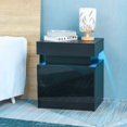 LED Nightstand Modern Black Led Lights Wood Bedside Table 2 High Gloss