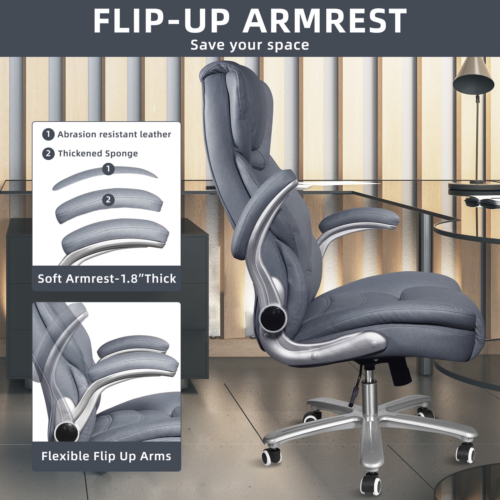 Reclining Office Chair with Footrest, HomeZeer Big and Tall Office