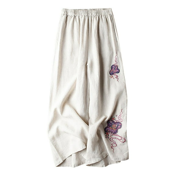 Women Large Size Casual Pants Cotton And Linen Loose Cropped Pants Wide Leg Pants