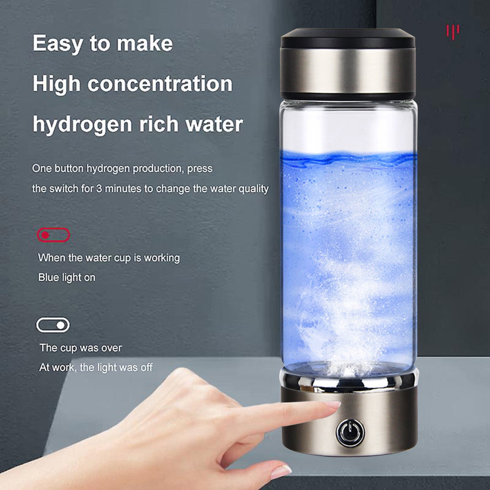 IMossad Hydrogen Water Cup, Ionized Glass Health Drinking Bottle, Portable Enriched Water Cup for Home, Office, Fitness, Wellness, Double Layer Design