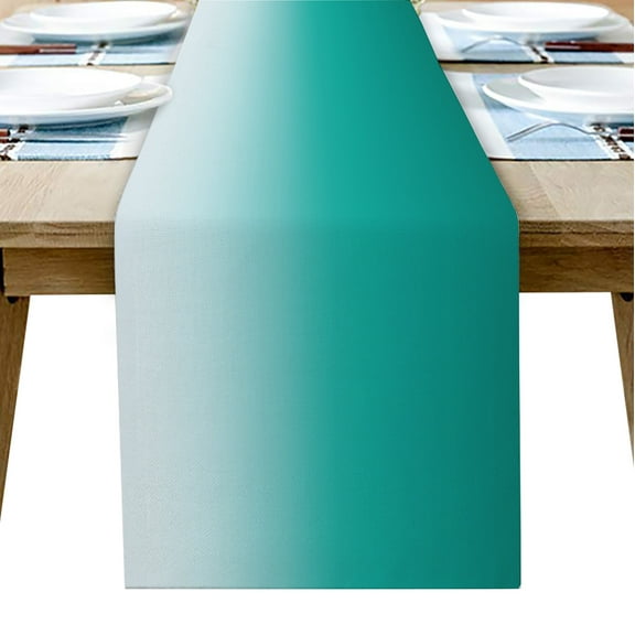 Hokiten Table Runners 70 Inches Long Dress Scarves, Turquoise Ombre Farmhouse Coffee/Dining/Kitchen Table Decor, Holiday Table Runner, Abstract Modern Art Gradient 13x70 Inch