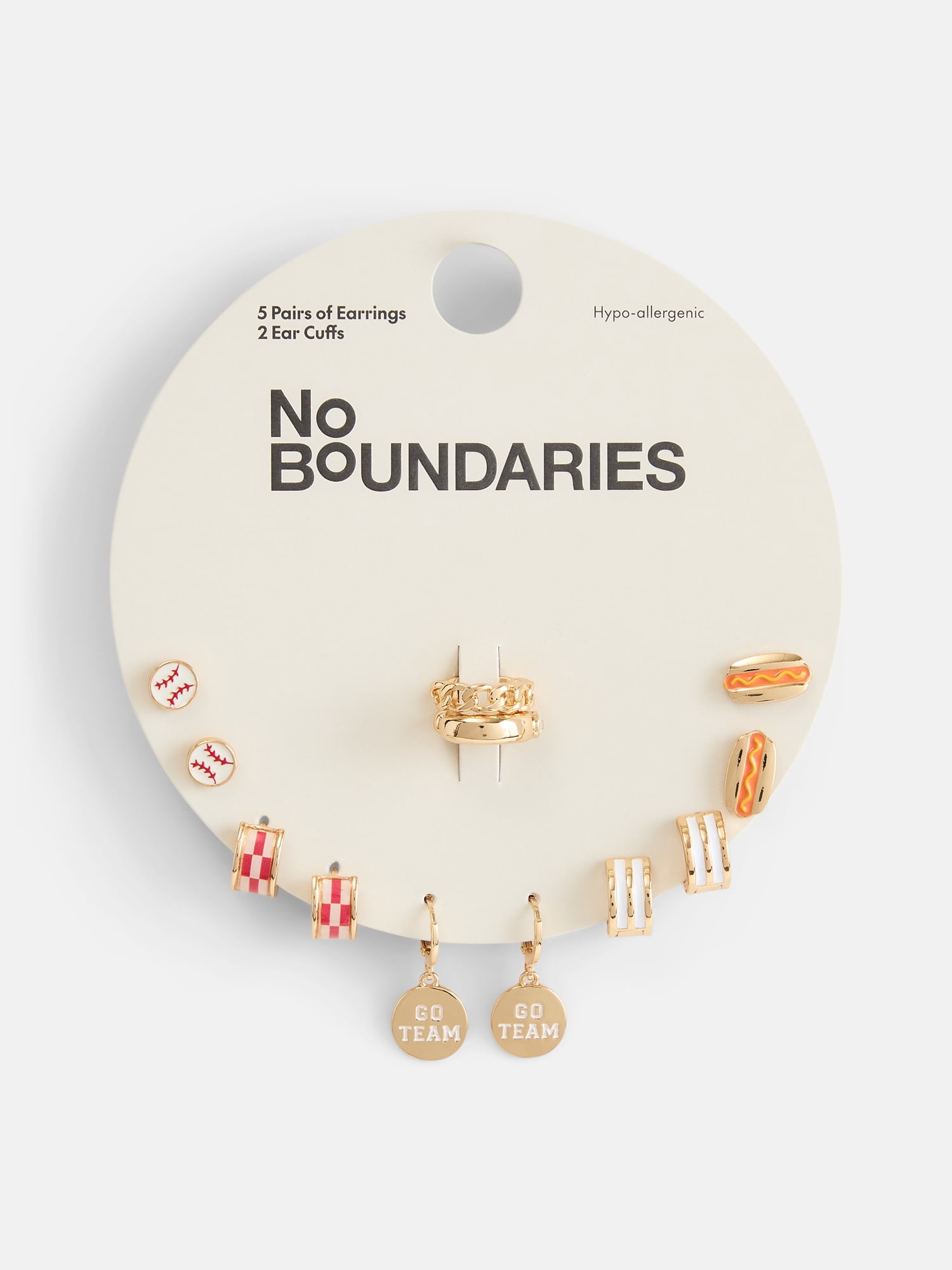 No Boundaries Women's Game Day Gold Tone Multi Earring and Cuffs Set, 5 Pairs and 2 Cuffs
