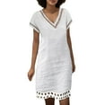 thumbnail image 1 of B91xZ Robes Décontractées pour Femmes Été 2024 Manches Courtes Col en V Robe de Soirée Florale Courte avec Poches, Blanc L, 1 of 5