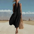 thumbnail image 2 of Miluxas Womens Halter Backless Maxi Dress Summer Sleeveless V Neck A Line Long Dresses with Pockets Y2k Going Out Dress Beach Vacation Outfits Black, 2 of 7