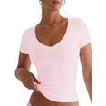 thumbnail image 2 of Womens Short Sleeve Deep V Neck Tops Shirts Fitted Cotton Summer Tshirt Tee Pink M, 2 of 9