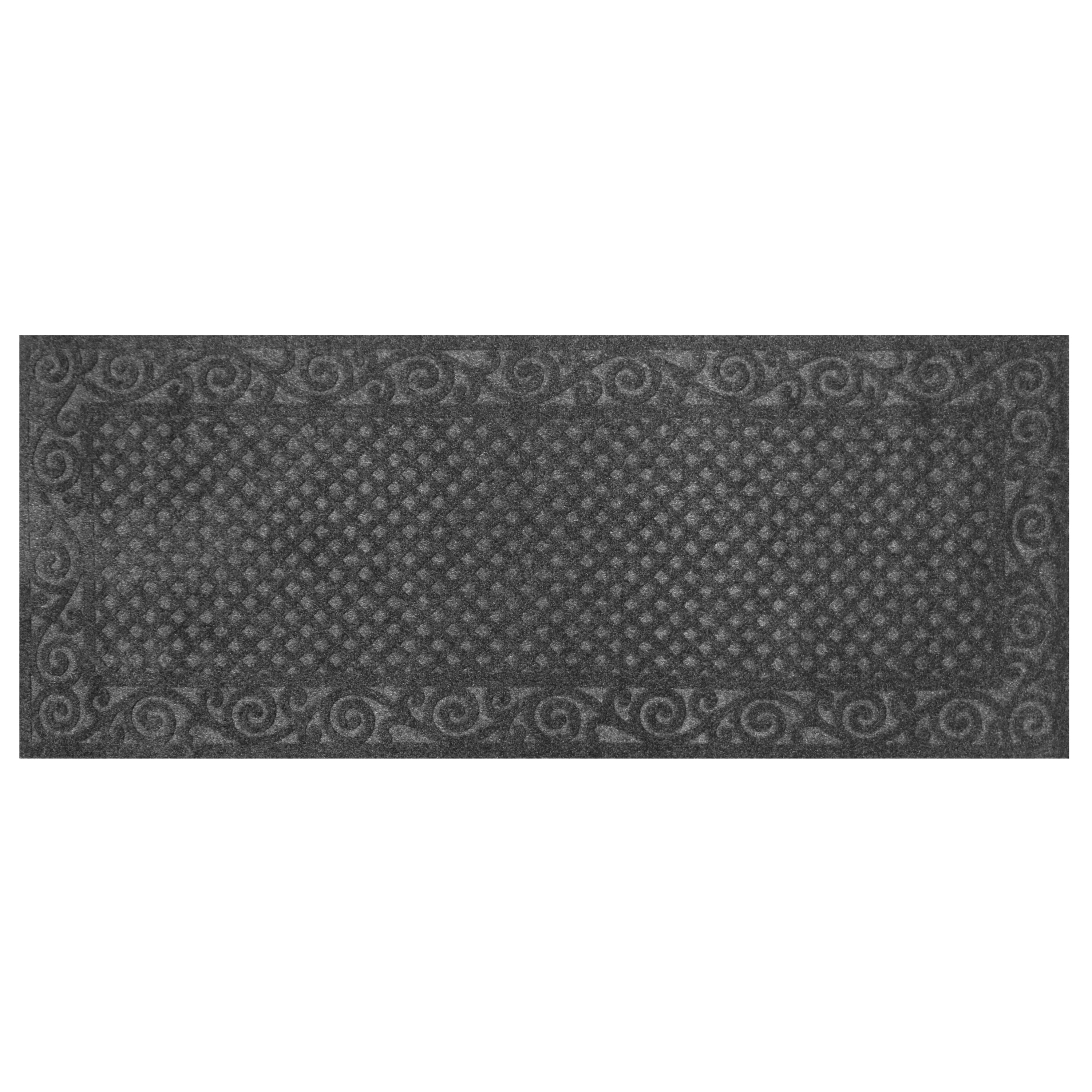 Paillasson Mainstays 2'X5' gris embossé Jarvis La surface en polyester 100 % recyclé embossé ajoute un style tendance à tout décor. Le dos en TPR durable et écologique réduit le glissement. Idéal pour une utilisation à l'intérieur ou à l'extérieur sous abri. Facile à nettoyer — il suffit de secouer, balayer ou passer l'aspirateur.