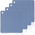 thumbnail image 1 of 4 Pack Silicone Trivet Mat, Silicone Trivets for Hot Pots and Pans, Non-Slip & Heat Resistant Silicone Hot Pad for Kitchen Counter Mat Set, Soft Drying Mat, Jar Opener and Coasters, Square, Blue, 1 of 5