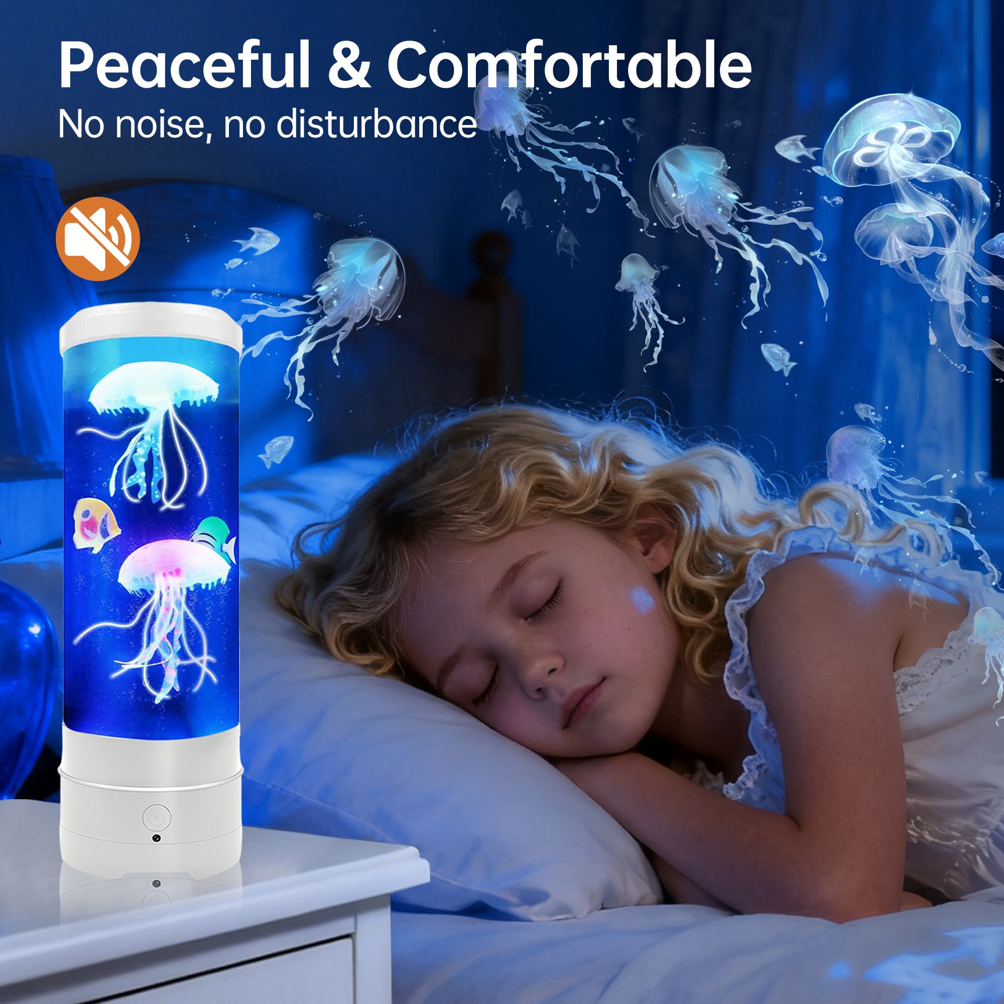 BravSco Jellyfish Lamp with Bluetooth Speaker, 17-Color Changing LED Table Light, 4 Lighting Modes, USB Powered, White, Teen Room Decor