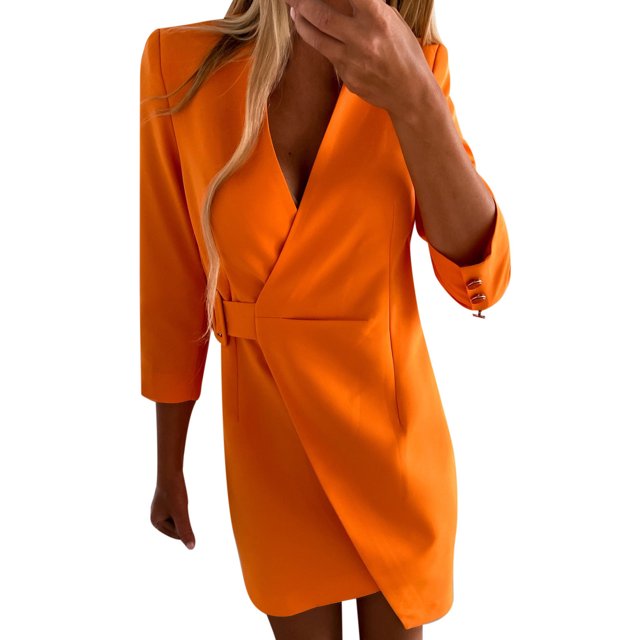 Robe Décontractée pour Femmes Sexy Mode Femmes Sexy Décontractée Fesses Col en V Solide Manches Longues Mini Robe Mini Robe pour Femmes Sexy Longue Robe pour Femmes Décontractée Sexy
