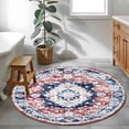 thumbnail image 3 of Round Rugs 4Ft, Boho Red Blue Round Area Rug Washable Indoor Throw Carpet, Retro Geometric Southwestern Ethnic Soft Non Slip Circle Rug for Kitchen Nursery Room Home Decor Aesthetic, 3 of 8