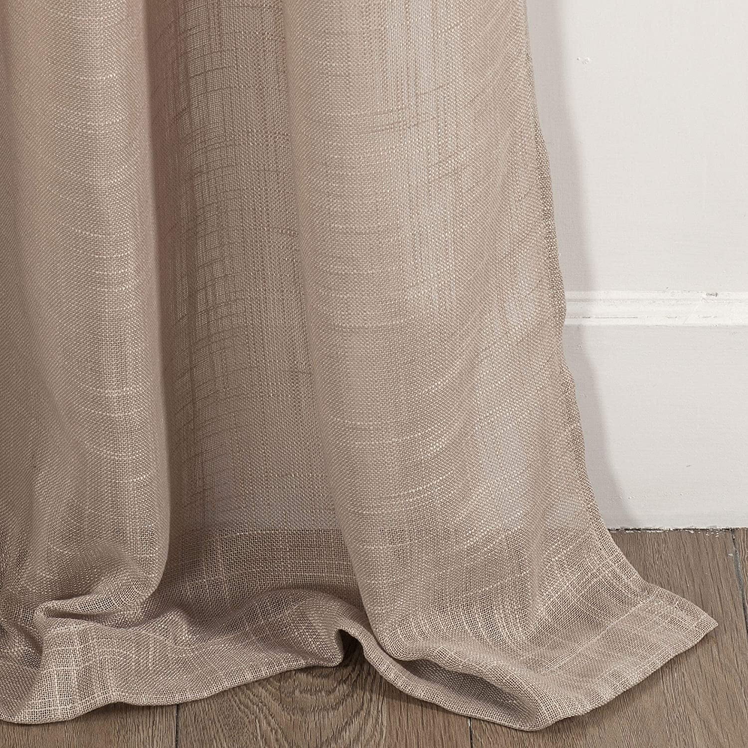 2 Piece Linen Textured Semi-Sheer Grommet Top Curtain Panel Drape Set (84" Long, Taupe)