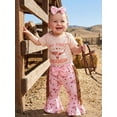 thumbnail image 3 of BemeyourBBs Western Newborn Girls Clothes Infant Baby Girl Cowgirl Outfits Short Sleeve Bull Head Print Romper Bow Front Tassle Pants Headband Set Cute Spring Summer Clothes, 3 of 9