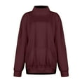thumbnail image 2 of Gkeoshab Christmas Sweatshirt Women's Mock Neck High Collar Solid Color Sweatshirt, Breathable Coastal Fall Wear with Ribbed Trim for Layered Outfits and Breezy Waterfront Stroll Comfort Wine XL, 2 of 6