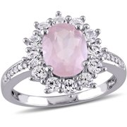 2-4/5 Carat T.G.W. Rose Quartz, Created White Sapphire and Diamond-Accent Sterling Silver Halo Cocktail Ring