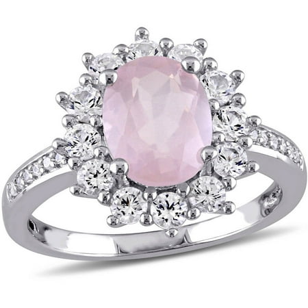 Tangelo 2-4/5 Carat T.G.W. Rose Quartz, Created White Sapphire and Diamond-Accent Sterling Silver Halo Cocktail Ring