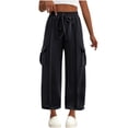 thumbnail image 2 of XPMWRP Womens Capris Loose Wide Leg Pants High Waist Straight Casual Palazzo Trousers with Pockets Fashion Comfy Cargo Pant Dark Gray L, 2 of 8