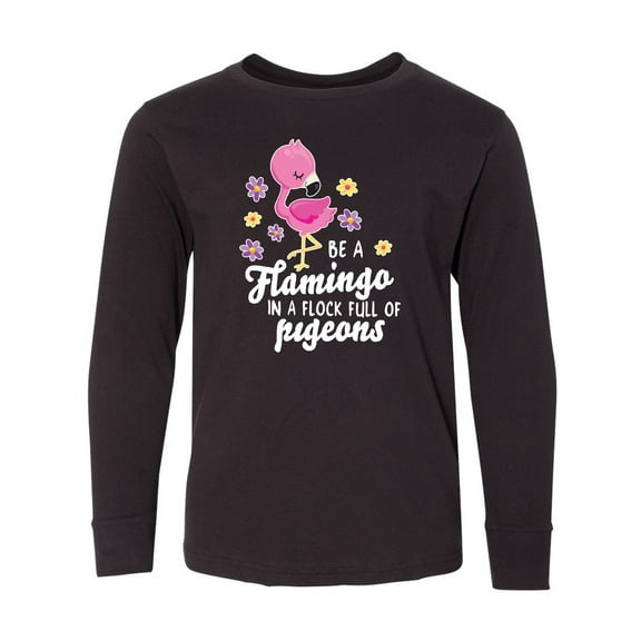 Inktastic Be a Flamingo in a Flock of Pigeons with Flowers Long Sleeve Youth T-Shirt