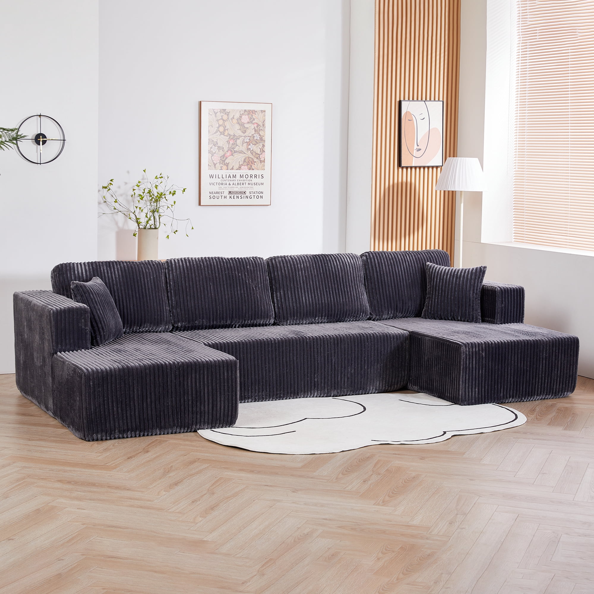 Leumius 130" Oversized Cloud Boneless Sofa Couch with Chaise, ,U Shaped Modular Sectional Sofa with Deep Seat for Living Room,No Assembly Required,Dark Gray