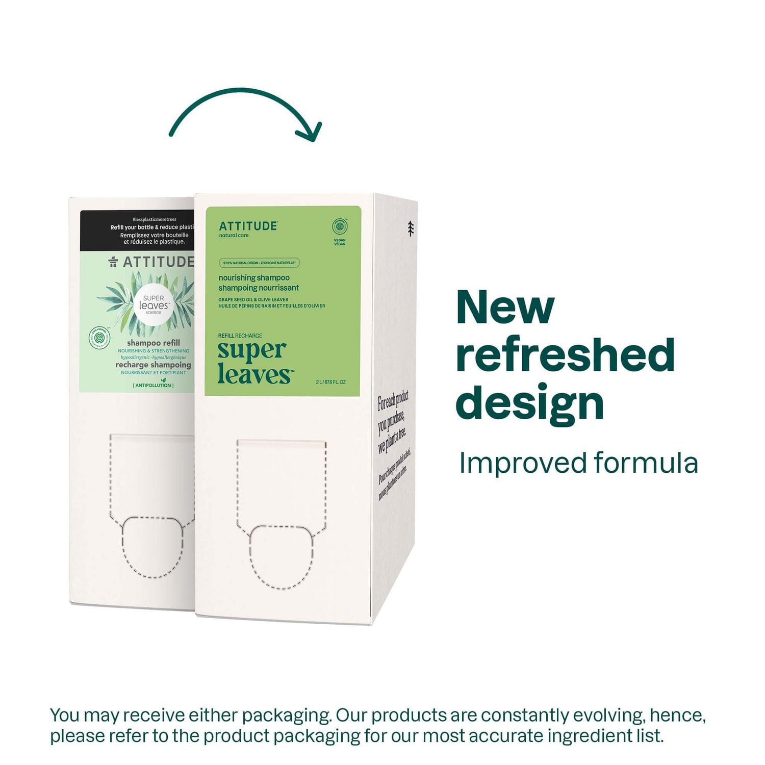 ATTITUDE super leaves, Shampoing Nourrissant, Recharge, Huile de Pépins de Raisins et Feuilles d'Olivier, 2L