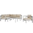 thumbnail image 2 of Modway Shore 5 Piece Outdoor Patio Aluminum Sectional Sofa Set in Silver Beige, 2 of 7