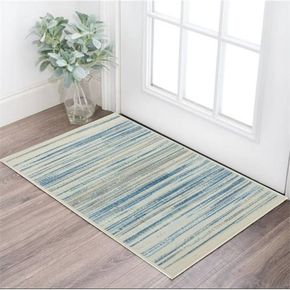 HomeRoots 553323 2 x 4 ft. Striped Rectangle Area Rug, Ivory, Blue & Gray