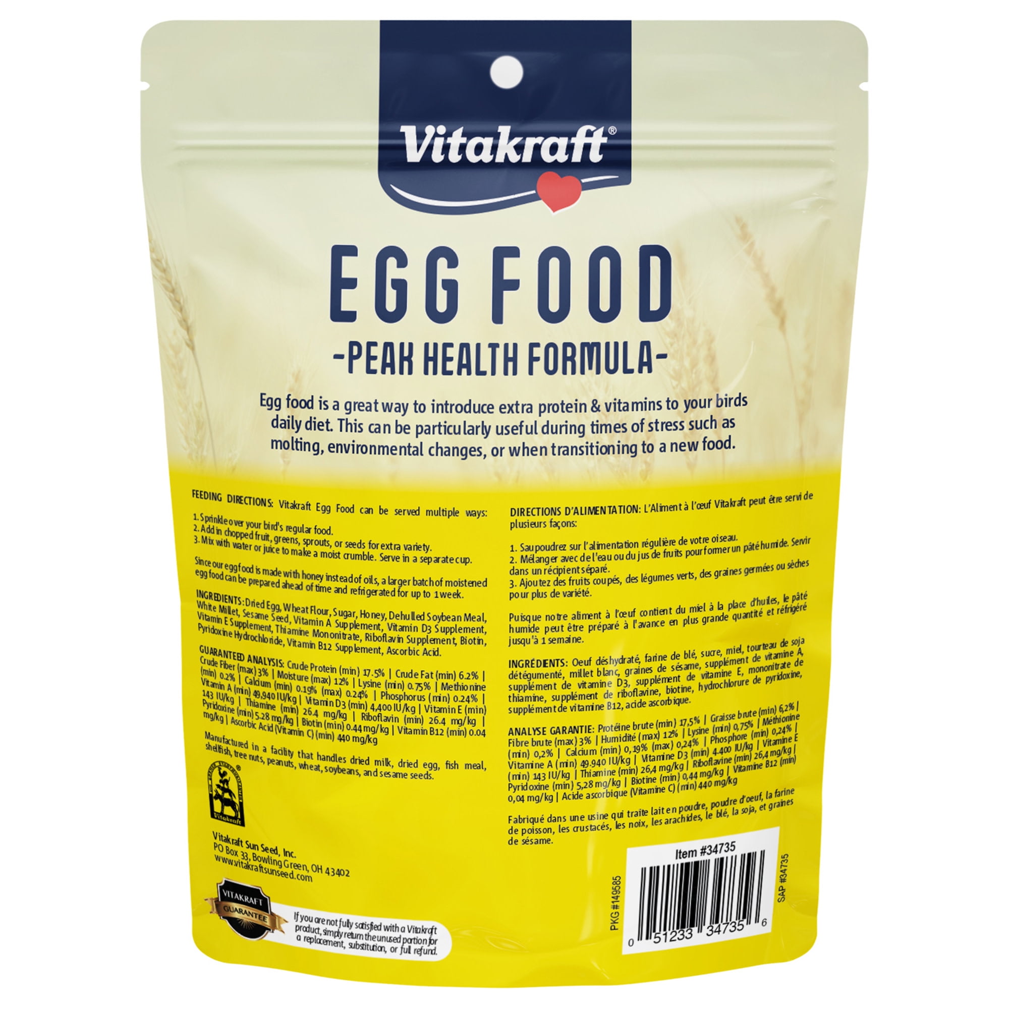 Vitakraft VitaSmart Egg Food Daily Supplement for Pet Birds - DS
