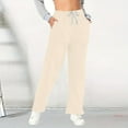 thumbnail image 2 of Pants for Women Elastic Waist Oversized Wide Leg Lightweight Sweatpants Drawstring Straight Leg Sweatpants Low Waist Baggy With Pockets Trousers Dressy Casual Beige L, 2 of 4