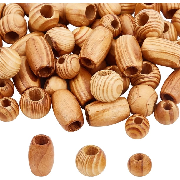 60 cuentas de madera natural sueltas, espaciadoras de madera con agujeros grandes para manualidades, joyería DIY - Barril y Rondelle