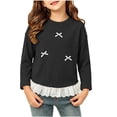 thumbnail image 3 of ITSAME Girls Long Sleeve T-Shirt Bow Lace Ruffle Hem Crew Neck Knit Ribbed Shirt Kids Fashion Casual Tops Black Size 2T, 3 of 10