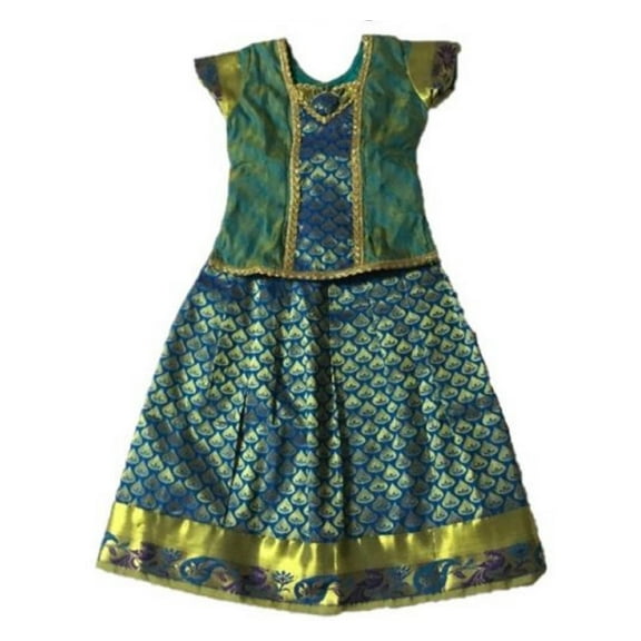 Krishna Culture South Indian Lehenga Girls Skirt - Green -12" (SIDFP1)