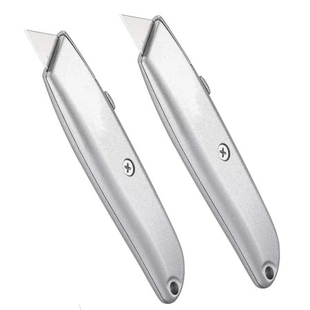 

2 Pack Utility Knife Box Cutter Retractable Blade Heavy Duty(Sliver)