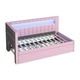 thumbnail image 6 of Twin Size Daybed with Twin Size Trundle, Upholstered Twin Daybed with USB Ports and LED Belt, Linen Fabric Sofa Bed Frame , No Box Spring Needed, Pink, 6 of 9