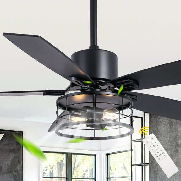 Chords Attic 65" Black Ceiling Fan with Light and Remote Control, 6-Speed Ultra Quiet DC Motor, Reversible Blades for Living Room, Bedroom