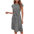 thumbnail image 2 of Puntoco Falda Plisada De Moda Casual Para Mujer Vestido De Cuello Redondo De Manga Corta Con Cintura Estampada Vestido De Cuello Redondo De Manga Corta Negro M,Regalos Para Mujer Joven, 2 of 6