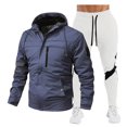 thumbnail image 3 of VBTAPA Men's Tracksuits 2 Piece Hoodie Sweatsuit Outdoor Tactical Hiking Outfits Zip Up Windproof Jacket with Drawstring Cargo Pants Suit with Multi Pockets Navy M, 3 of 4