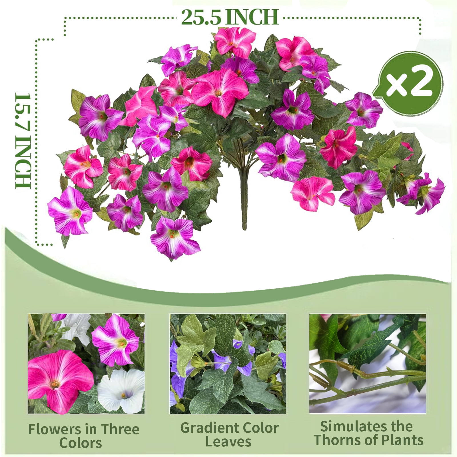 Artificial Fake Flowers Plants for Spring Summer Decoration,2 Pcs No Fade Faux Petunias,UV Resistant Realistic Silk Flowers,for Home Garden Balcony Yard Porch Deco