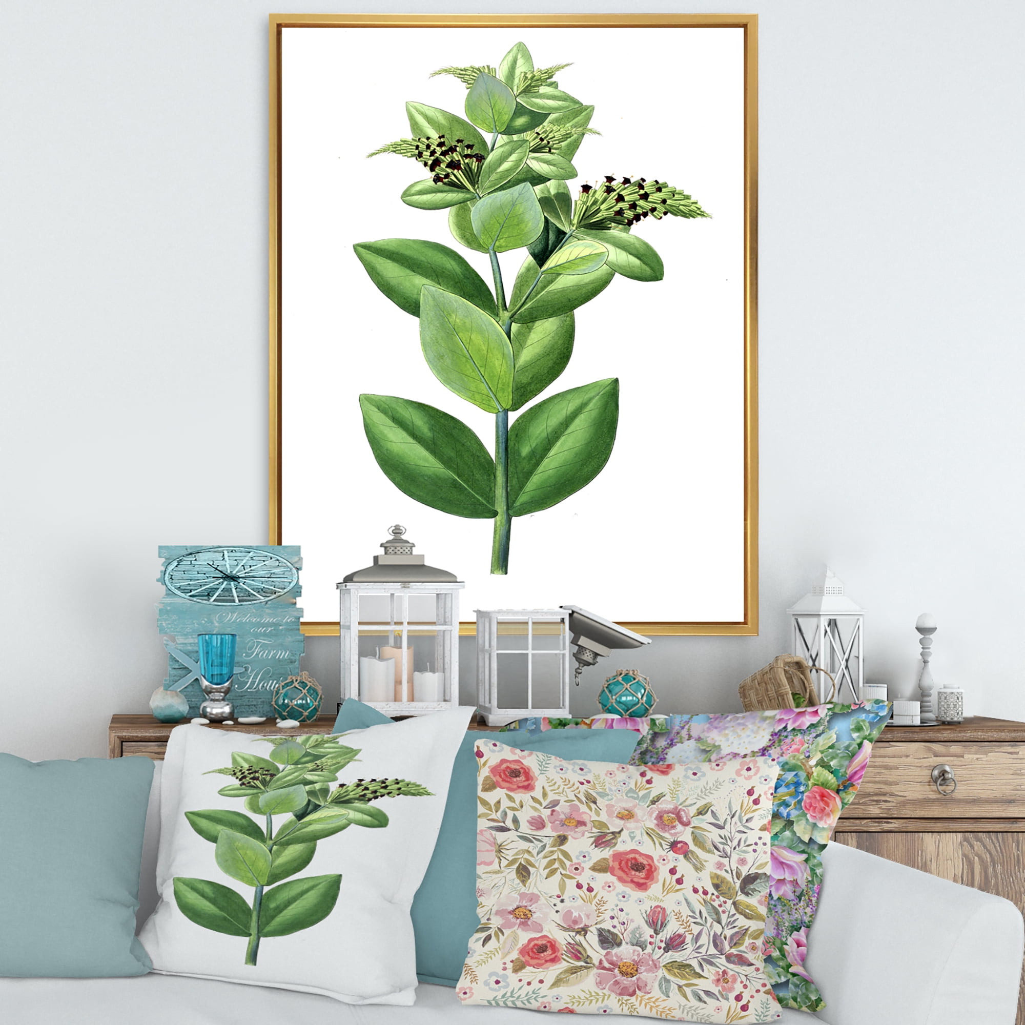 Designart 'Ancient Green Leaves Plants VI' Traditional Framed Canvas Wall Art Print