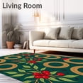 thumbnail image 2 of ODIKA 8'x10' Machine Washable Non-Slip Area Rug, Festive Holly Berry Wreath with Pine Cone Accent Floor High Traffic Rug with Pad, Green, 606117, 2 of 8