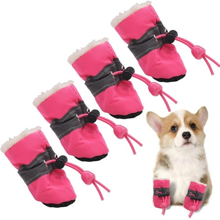 Dog Boots  Dog Snow Boots for Winter  Dog Boots & Paw Protectors for Small Dogs  Waterproof Dog Shoes for Puppy  Anti-Slip Sole Dogs Booties with Reflective Straps for Outdoor Walking 4 PCs