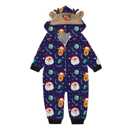 

Christmas Pajamas for Family Christmas Long Sleeve Cute Deer Head Hoodie Soft Zipper Baby Romper Match Pajamas Matching Family Outfits Navy 3-6months