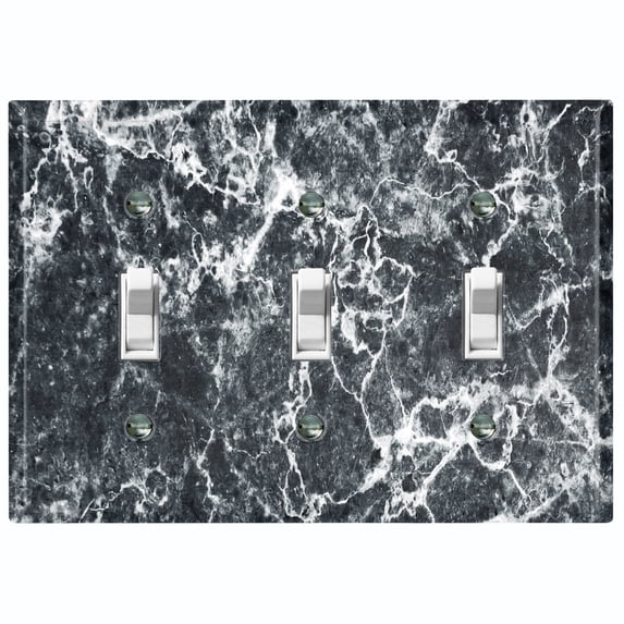 Metal Light Switch Plate Outlet Cover (Image of Marble Black MAR002)