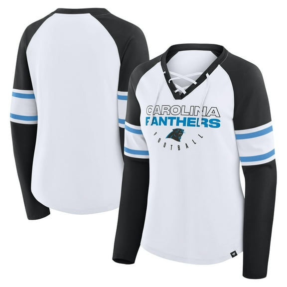 Women's Fanatics White/Black Carolina Panthers Redzone Blitz Package Raglan Lace-Up V-Neck Long Sleeve T-Shirt